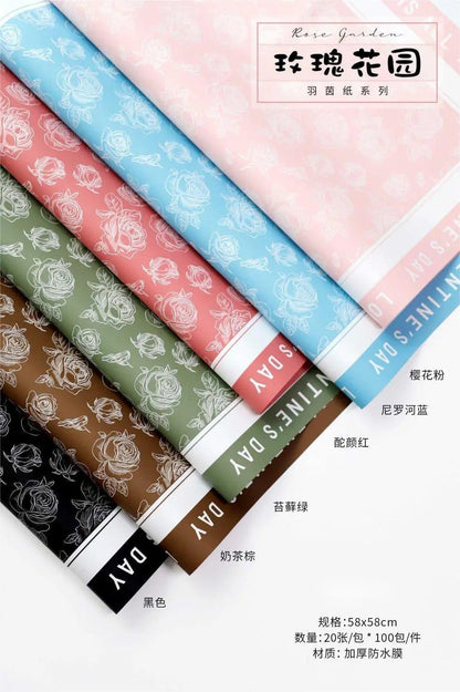 Rose Garden Waterproof Flower Wrapping Paper,22.8*22.8 inch - 20 sheets - Huayi Flower Wraps