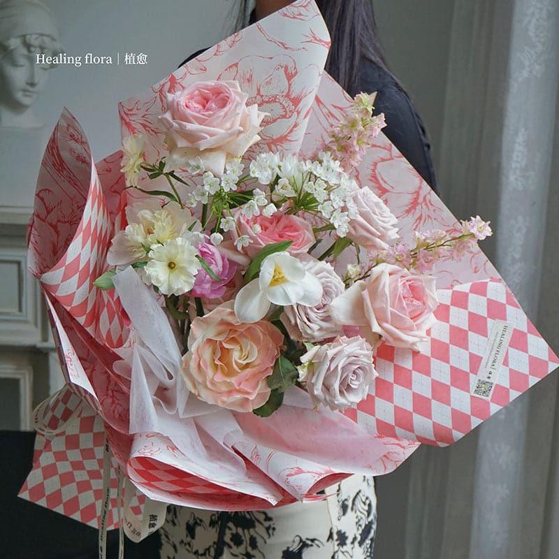 Rosette Grid Double Color Flower Packaging Kraft Paper,16.5*22.8 Inch-10 Sheets - Huayi Flower Wraps