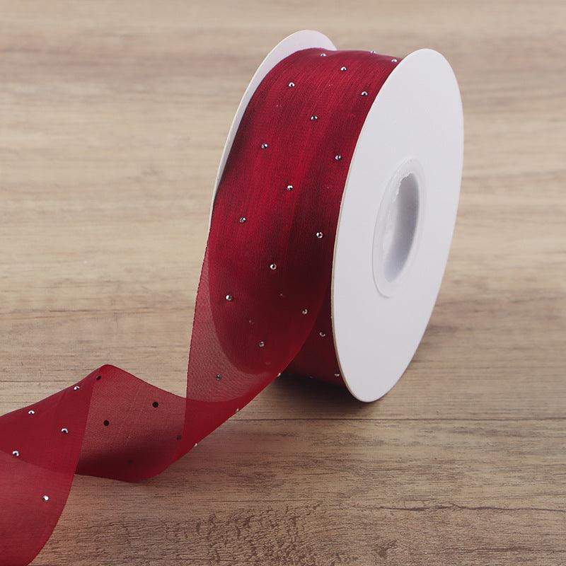 Silk Gauze With Diamonds, Flower Wrapping Ribbon, 2.5cm 10 yards - Huayi Flower Wraps