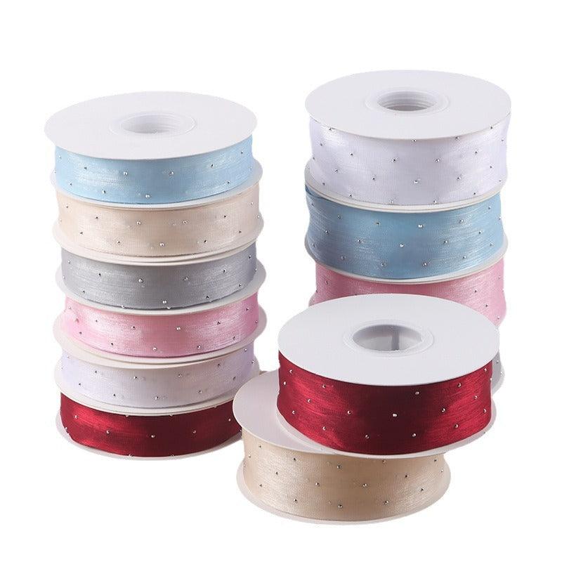 Silk Gauze With Diamonds, Flower Wrapping Ribbon, 2.5cm 10 yards - Huayi Flower Wraps