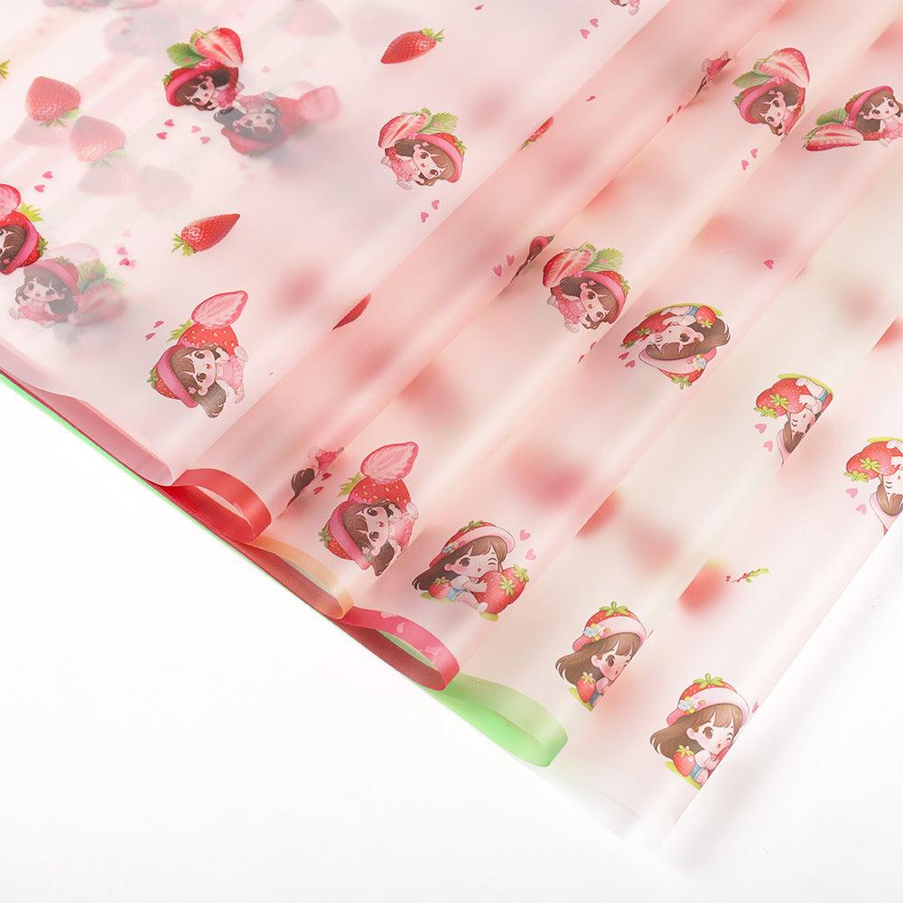 Strawberry Girl Waterproof Korean Flower Wrapping Paper,22.8*22.8 inch-20 sheets - Huayi Flower Wraps