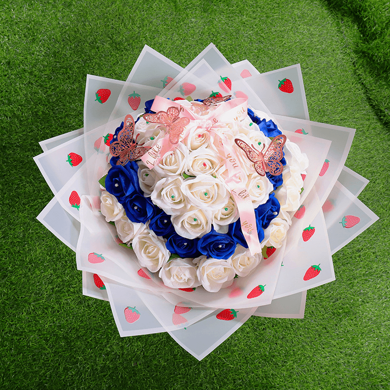 Strawberry Waterproof Flower Wrapping Paper,22.8*22.8 inch - 20 sheets - Huayi Flower Wraps