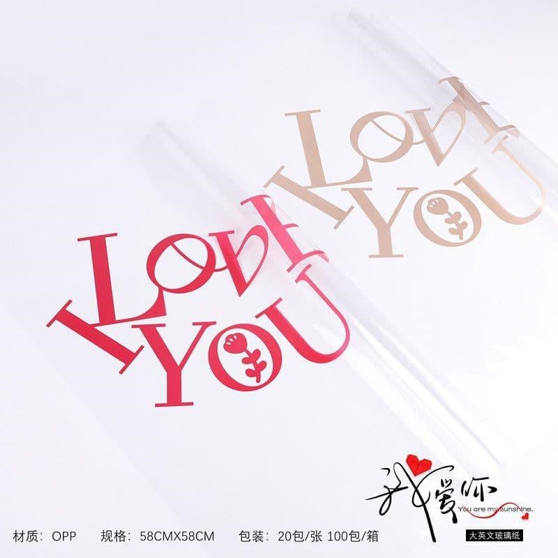 Transparent Plastic Wrapping Paper Printed LOVE YOU,22.8*22.8 inch