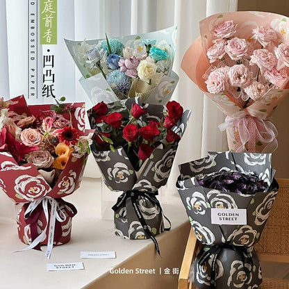 Valentine's Day New 3D Printed Embossed Paper Courtyard Cowhide Paper Flowers,21.2*21.2 inch - 20 sheets - Huayi Flower Wraps