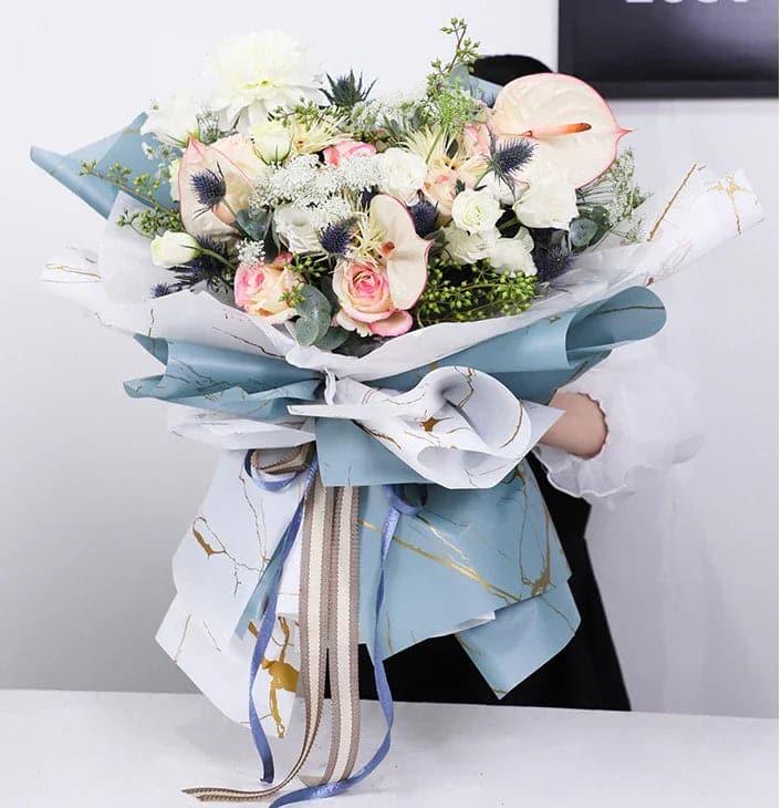 Waterproof Marble Paper Bouquet Wrapping Paper,22.8*22.8 Inch-20 Sheets - Huayi Flower Wraps